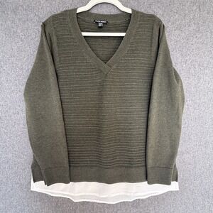 Hilary Radley Womens V-Neck Long Sleeve Layered Sweater Green Size XL EUC